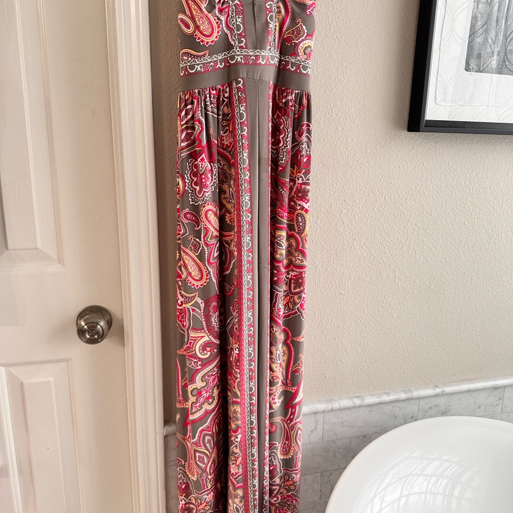 Paisley Print Maxi Dress - Gray and Pink